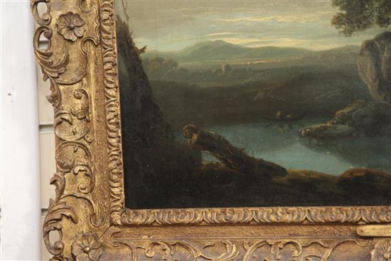 Attributed to Richard Wilson (1714-1782) River landscape with hilltop castle 16.5 x 23.25in.